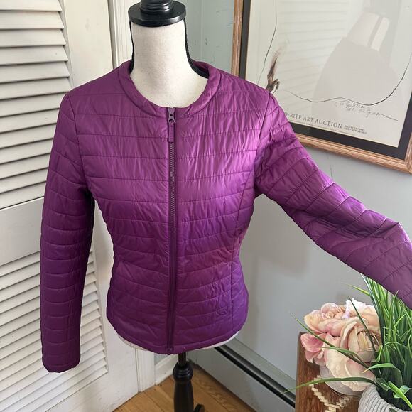 SISLEY Womens Jacket Lightweight Puffer Collarless Full Zip Outdoor Purple | 8 - Picture 1 of 15